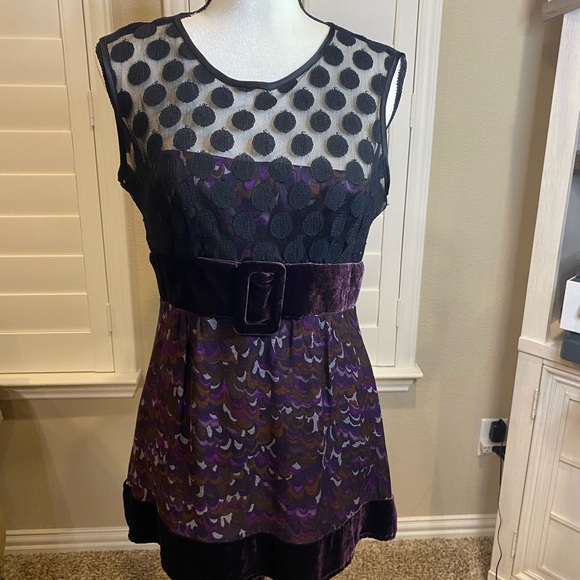 NWOT “NANETTE LEPORE” PURPLE VELVET BLACK POLKA DOT SLEEVELESS TOP – SZ 6 - Picture 9 of 13